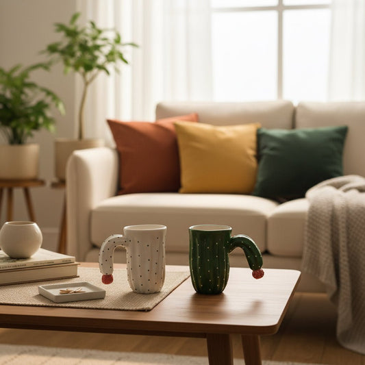 Oasis Grounding Tea Mug by Recharge7, a 400ml minimalist ceramic mug with cactus ridges in matte sage green